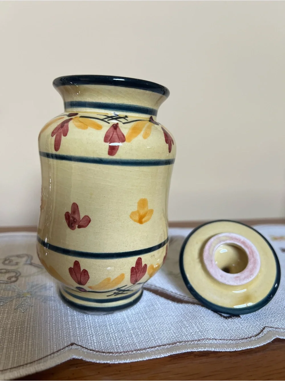 Princesa de Minaya Saffron Jar with Lid Ceramic Hand-Painted Yellow Blue - EMPTY